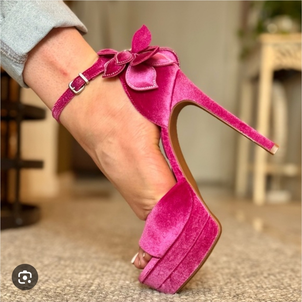 Elegant Pink Velvet Women's Heels